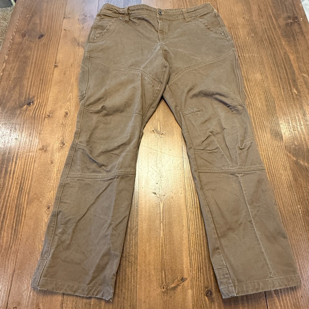 KUHL Womens RYDR Pant Size 14 Short Dark Khaki Relaxed Fit Rugged Articulated